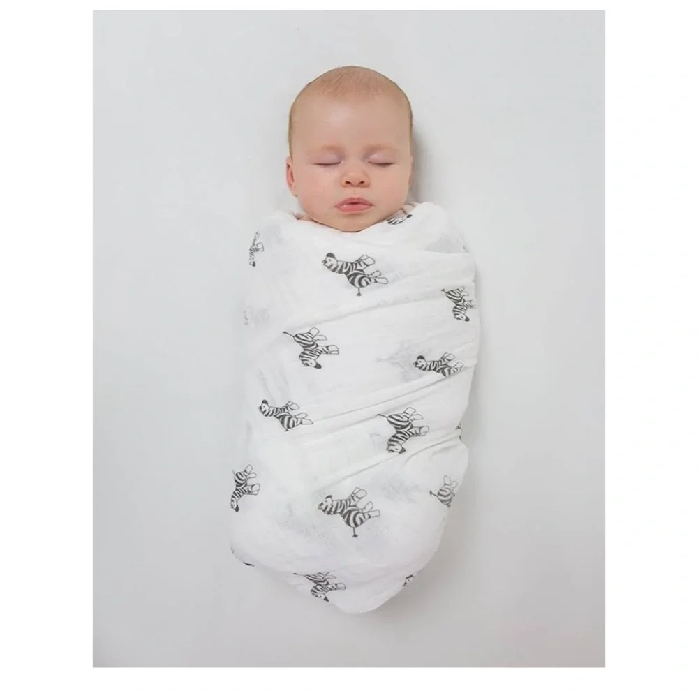 AMAZING BABY Zebra Print White Muslin Newborn Swaddle Cotton Blanket